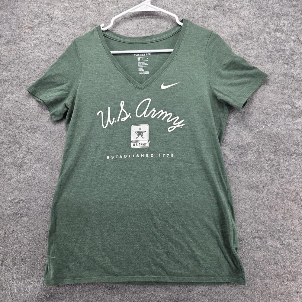 Nike U.S. Army Shirt Womens Medium Green V-Neck Tri-Blend Graphic Tee Swoosh